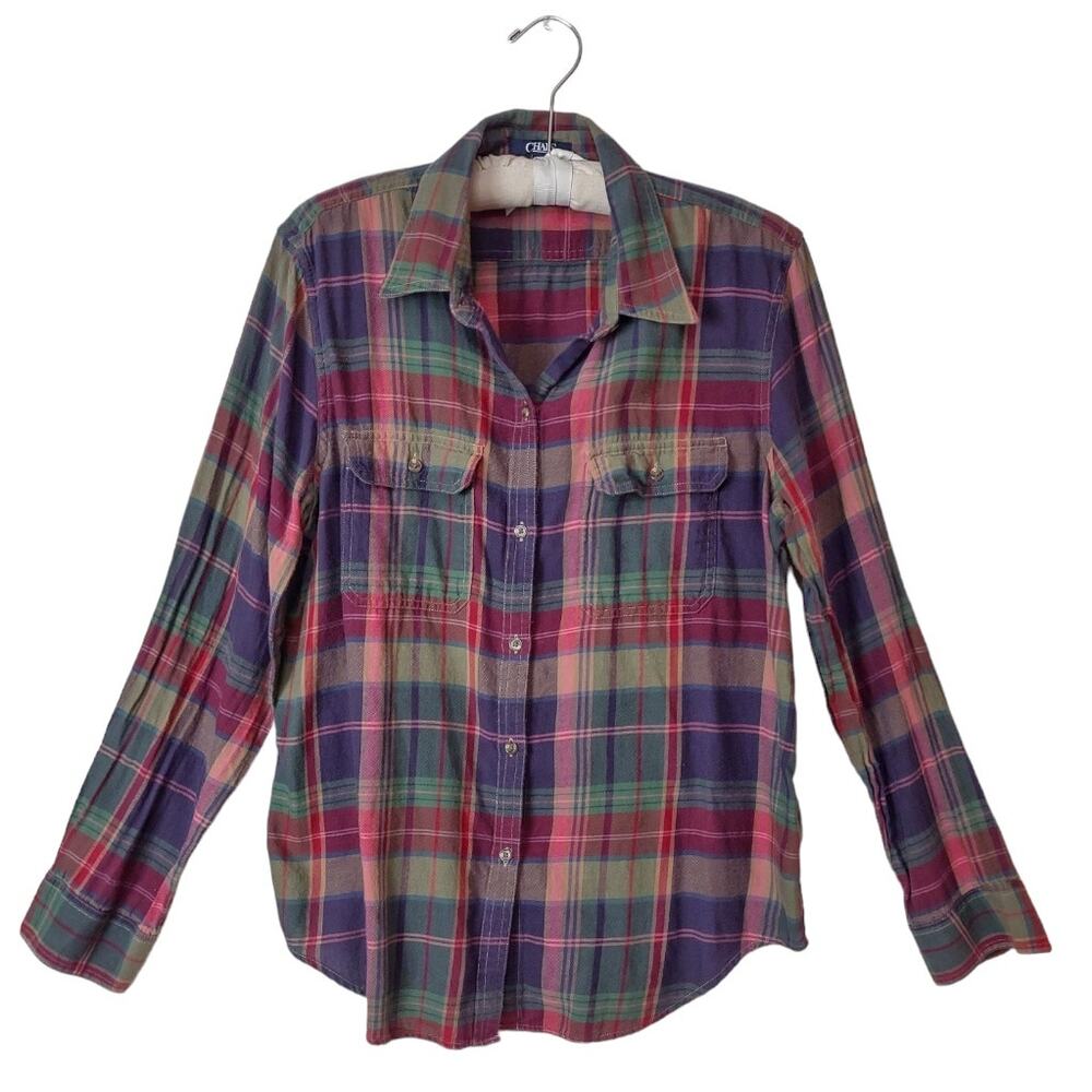 CHAPS Mens Plaid Cotton Flannel Shirt Size XL Casual Button-Down Long Sleeve Top
